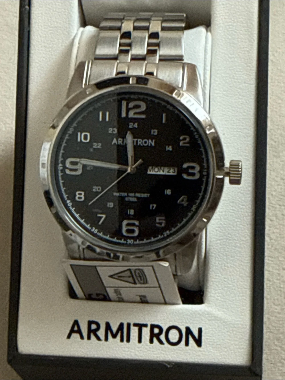 Armitron Men's Silver Stainless Steel Analog Watch with Black Dial